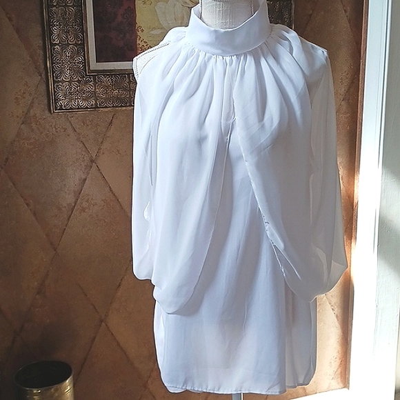 ASHLEY Stewart Mock Neck Sleeveless Draped White Double Button Blouse Size 18/20 - Picture 2 of 10